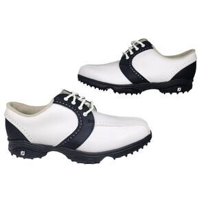 FootJoy GreenJoys Womens 7 Golf Shoes White Black Leather Soft Spikes Like New